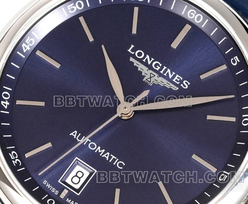 浪琴最佳复刻手表XC厂名匠蓝盘棒状时标L888机械机芯皮带款正面实拍图