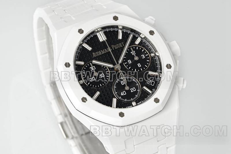 爱彼1:1复刻手表APS厂皇家橡树黑盘机械白色钢带款26240正面实拍图