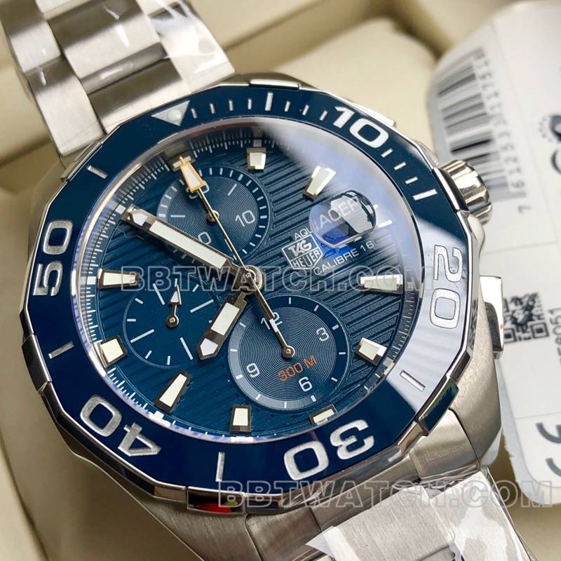泰格豪雅超级克隆手表竞潜蓝盘43mm计时7750机械机芯钢带款正面实拍图