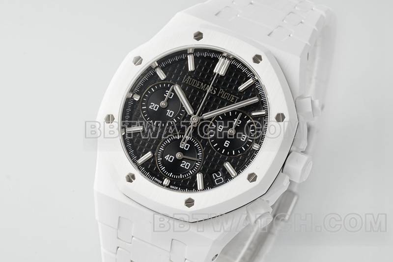 爱彼1:1复刻手表APS厂皇家橡树黑盘机械白色钢带款26240正面实拍图