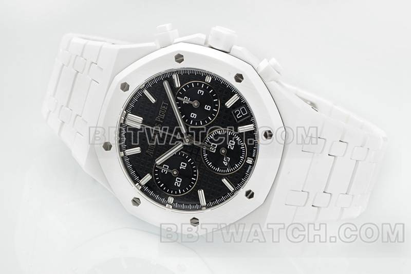 爱彼1:1复刻手表APS厂皇家橡树黑盘机械白色钢带款26240正面实拍图