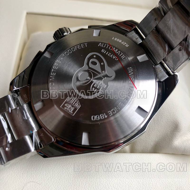 泰格豪雅超级克隆手表竞潜蓝盘43mm计时7750机械机芯钢带款背面实拍图