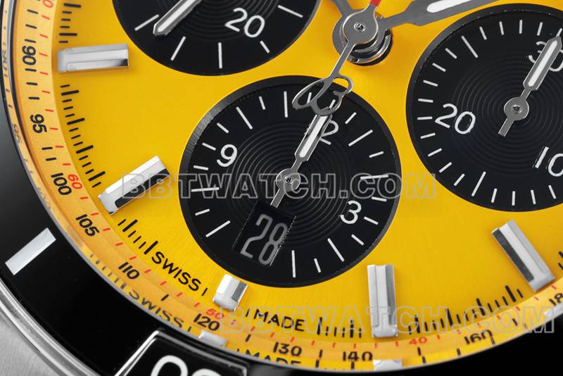 Breitling 1:1 replica watches TF factory mechanical chronograph yellow disk 44mm steel belt models front real picture