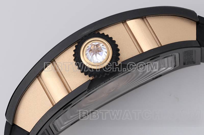 理查德米勒最优复刻手表ZF厂黑陶瓷镶钻机械手表RM07-1侧面实拍图