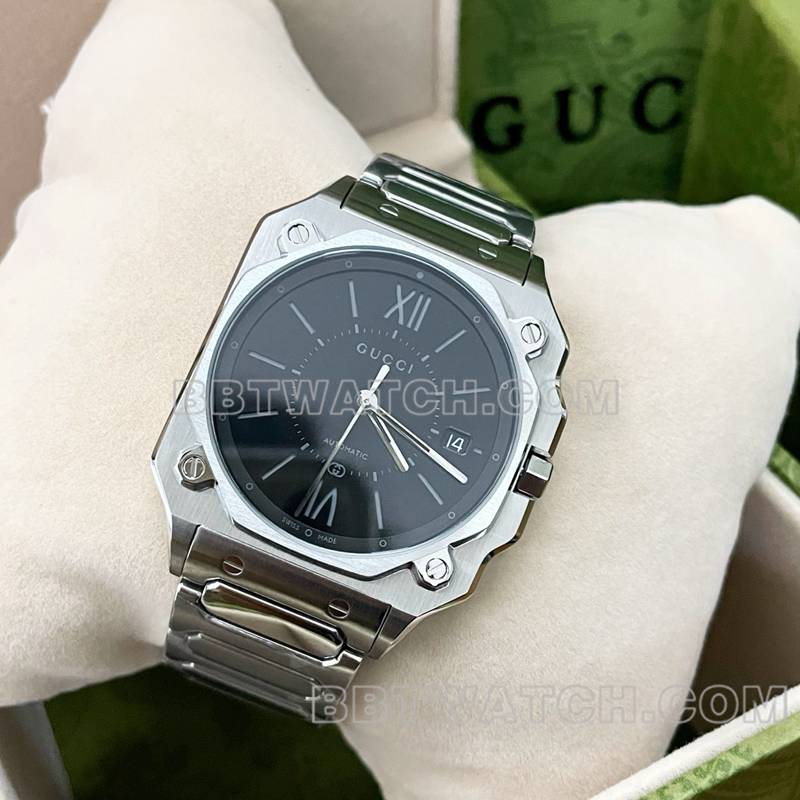 古驰顶级复刻手表黑盘36mm机械钢带款正面实拍图