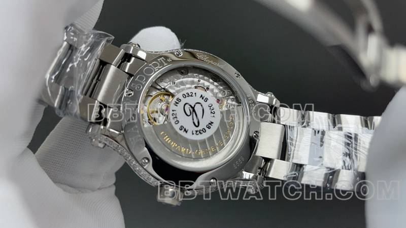 萧邦最优复刻手表YF厂快乐钻银色满天星2892机械机芯钢带款背面实拍图