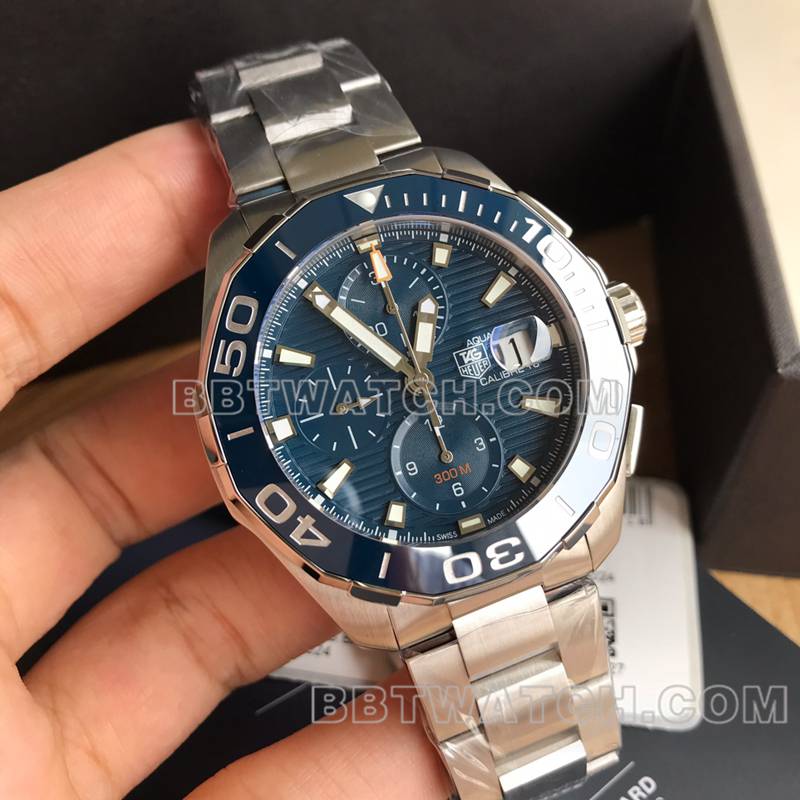 泰格豪雅超级克隆手表竞潜蓝盘43mm计时7750机械机芯钢带款正面实拍图