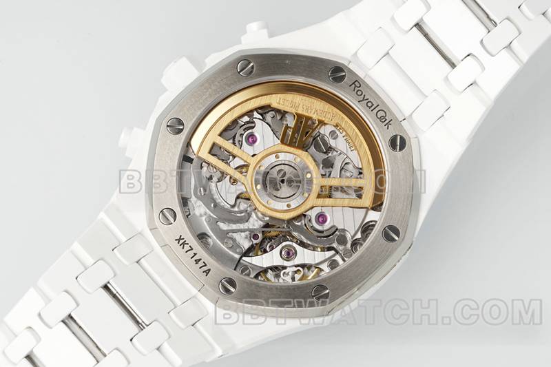 爱彼1:1复刻手表APS厂皇家橡树黑盘机械白色钢带款26240背面实拍图