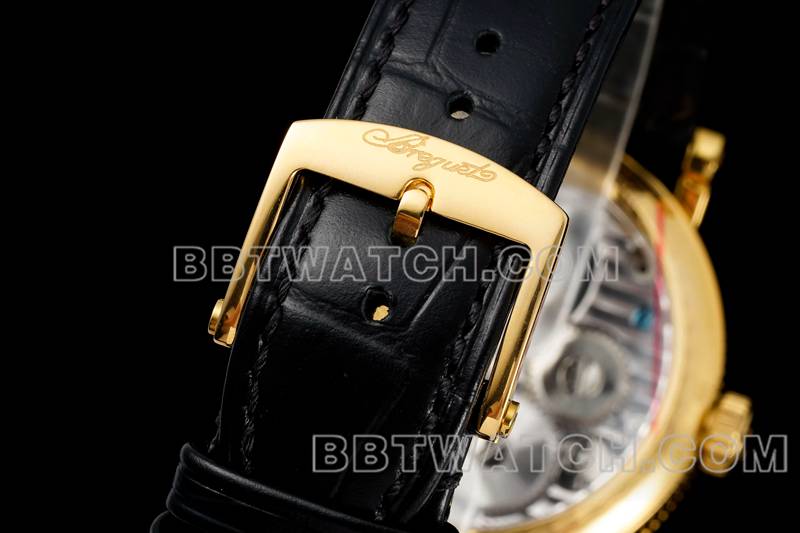 宝玑最优复刻手表RMS厂经典银白盘陀飞轮黄金机械皮带款表带实拍图