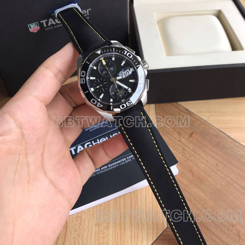 泰格豪雅最佳复刻手表竞潜黑盘43mm计时7750机械机芯橡胶款正面实拍图