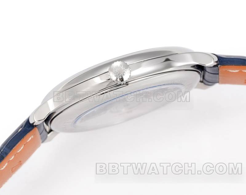 浪琴最佳复刻手表XC厂名匠蓝盘棒状时标L888机械机芯皮带款侧面实拍图