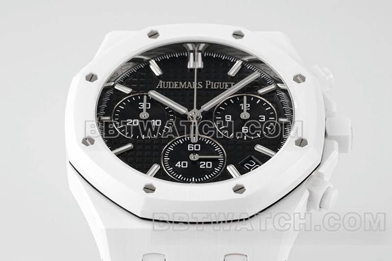 爱彼1:1复刻手表APS厂皇家橡树黑盘机械白色钢带款26240正面实拍图