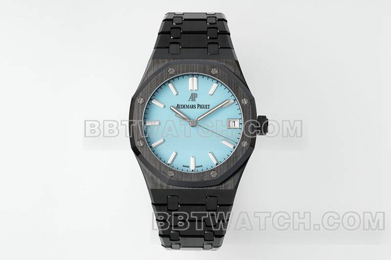 爱彼超级克隆手表APS厂皇家橡树蓝盘陶瓷钢带款15500正面实拍图