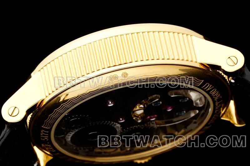 宝玑最优复刻手表RMS厂经典银白盘陀飞轮黄金机械皮带款侧面实拍图