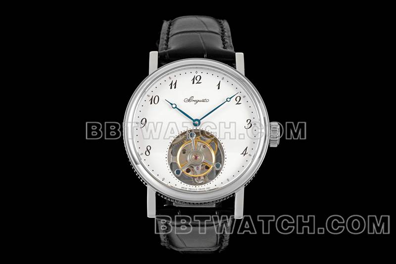 宝玑1:1复刻手表RMS厂经典白盘陀飞轮机械皮带款正面实拍图