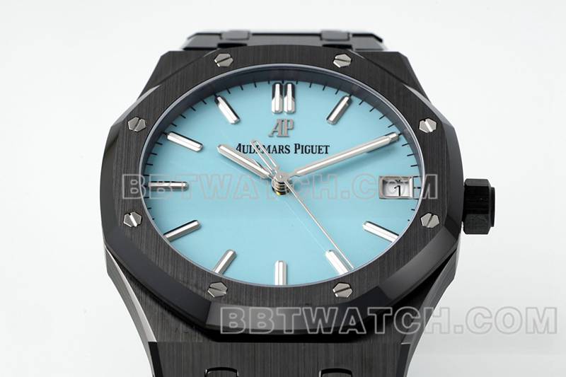 爱彼超级克隆手表APS厂皇家橡树蓝盘陶瓷钢带款15500正面实拍图