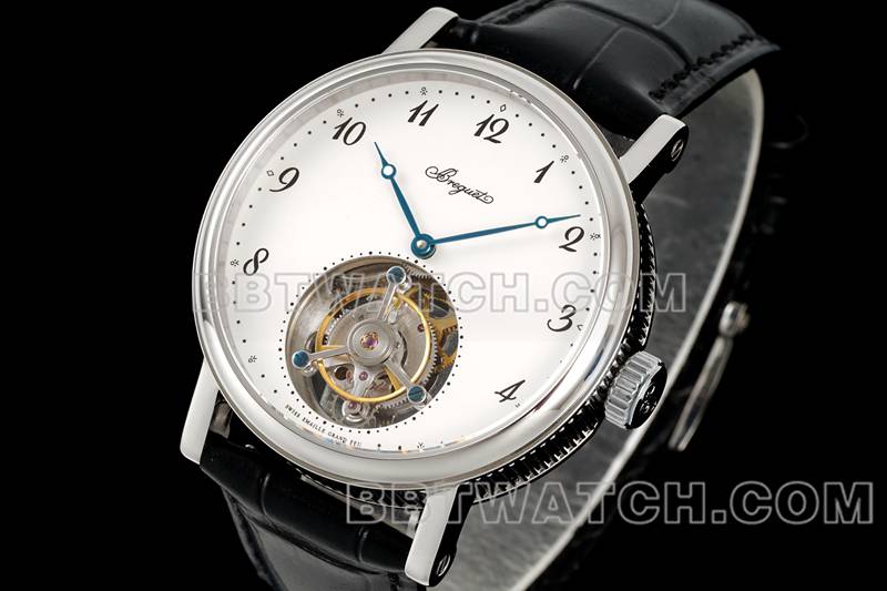 宝玑1:1复刻手表RMS厂经典白盘陀飞轮机械皮带款正面实拍图