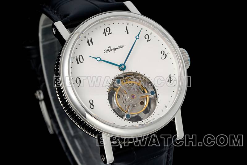 宝玑1:1复刻手表RMS厂经典白盘陀飞轮机械皮带款正面实拍图