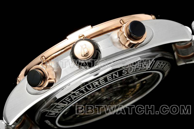 百年灵超级克隆手表TF厂机械计时绿盘44mm间金钢带款侧面实拍图