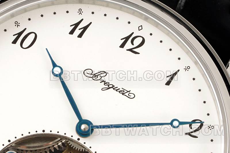 宝玑1:1复刻手表RMS厂经典白盘陀飞轮机械皮带款正面实拍图