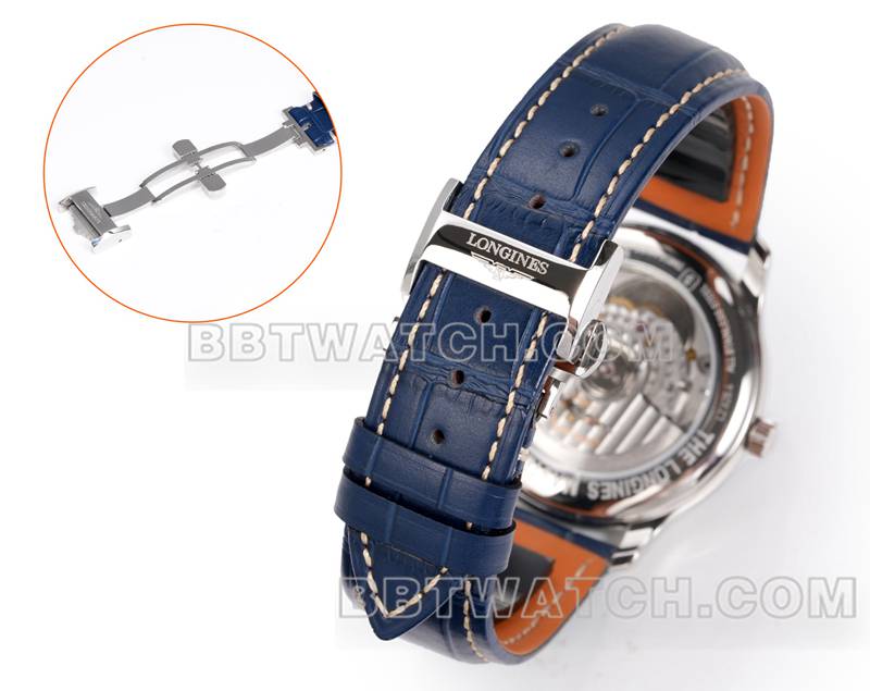 浪琴超级克隆手表XC厂名匠蓝盘钻时标L888机械机芯皮带款表带实拍图