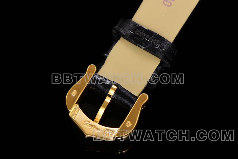 卡地亚最优复刻手表F1厂坦克黑盘黄金壳皮带款表扣实拍图