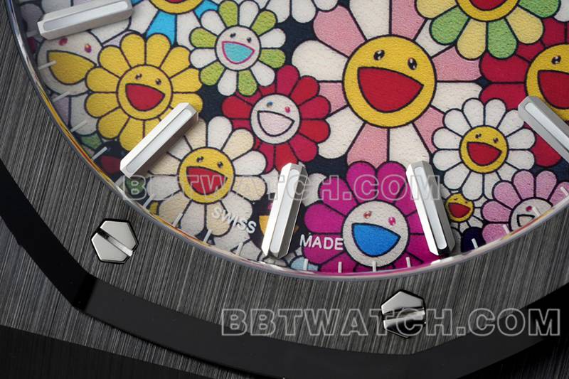 爱彼最佳复刻手表APS厂皇家橡树花朵图案表盘陶瓷钢带款15500正面实拍图