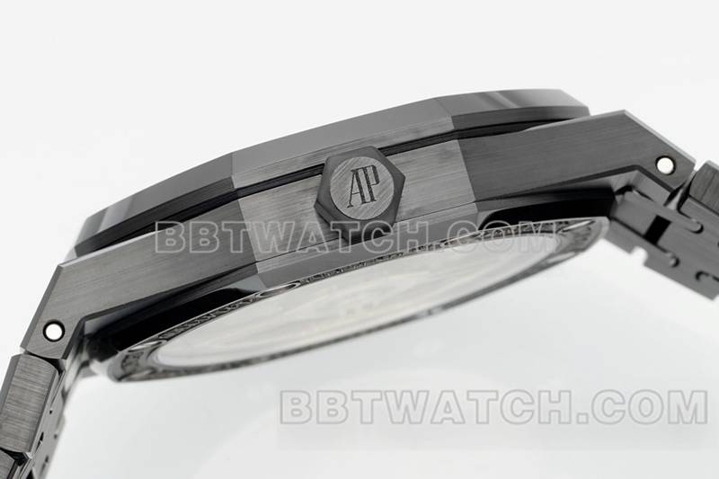 爱彼最佳复刻手表APS厂皇家橡树花朵图案表盘陶瓷钢带款15500侧面实拍图