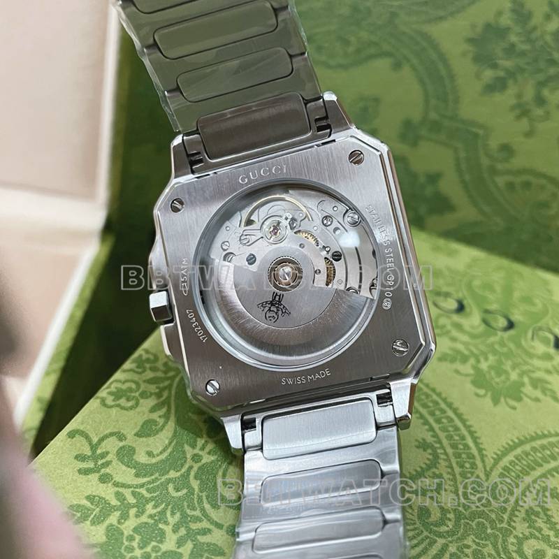 古驰顶级复刻手表黑盘36mm机械钢带款背面实拍图