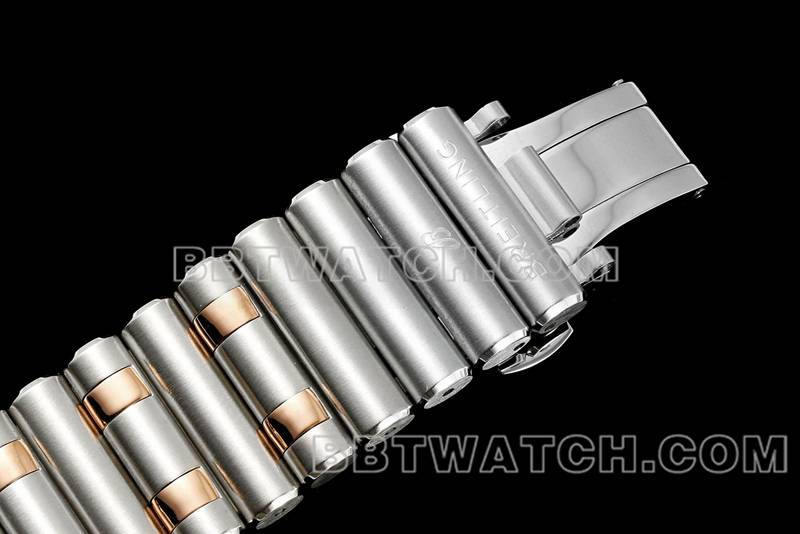 百年灵最佳复刻手表TF厂机械计时黑盘44mm间金钢带款表带实拍图