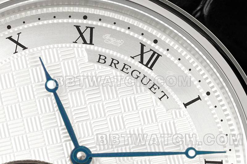 宝玑最佳复刻手表RMS厂经典银白盘陀飞轮机械皮带款正面实拍图