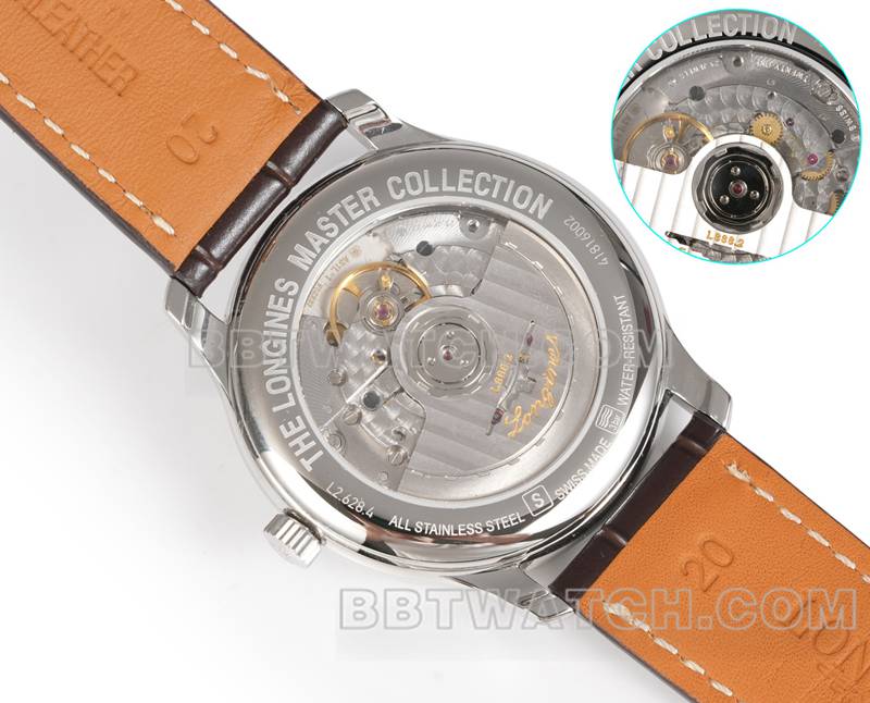 浪琴最优复刻手表XC厂名匠银白盘L888机械机芯皮带款背面实拍图