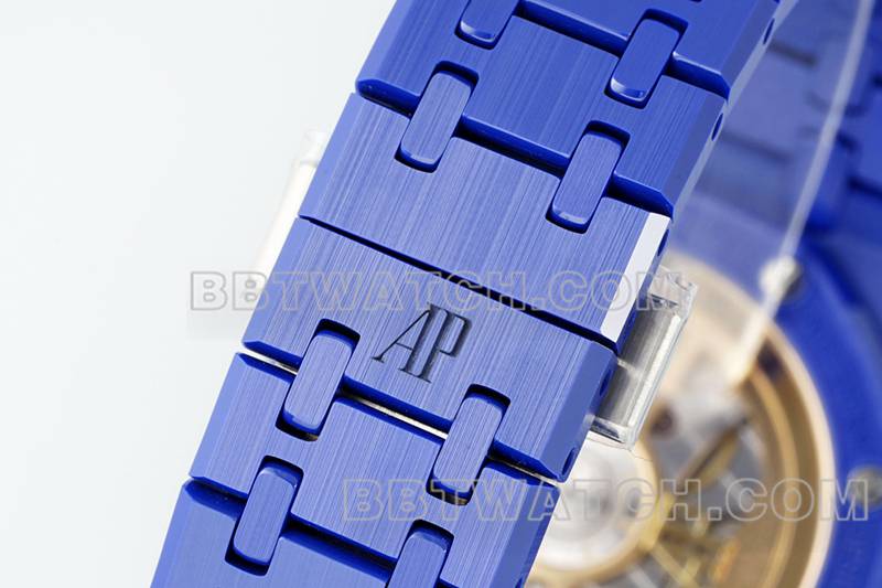 爱彼最优复刻手表APS厂皇家橡树花朵图案表盘蓝色陶瓷钢带款15500表带实拍图