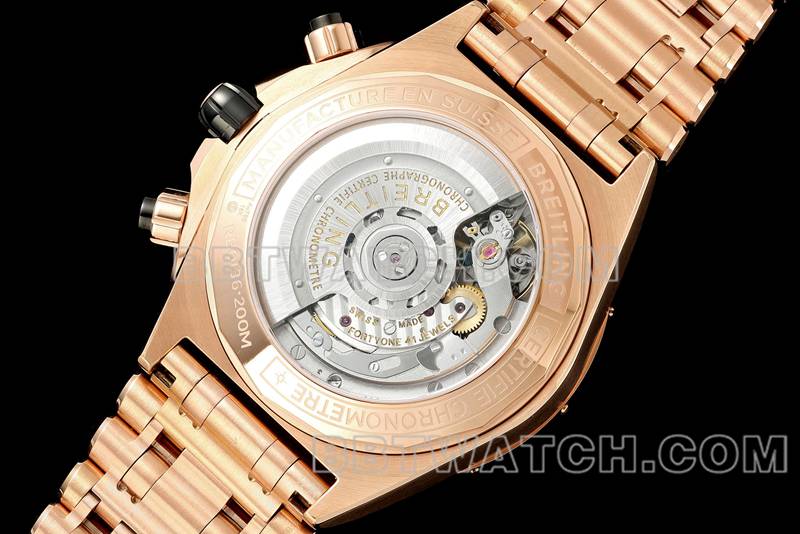 Breitling optimal replica watches TF factory mechanical chronograph green disk 44mm rose gold steel strap models back actual photo