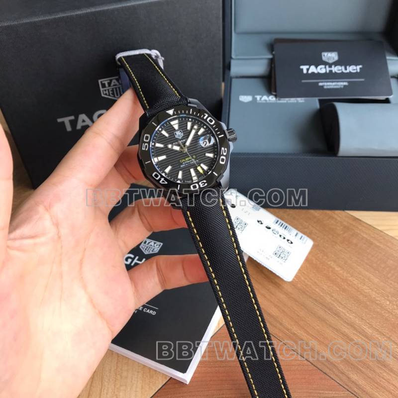 泰格豪雅超级克隆手表竞潜黑盘41mm机械皮带款正面实拍图