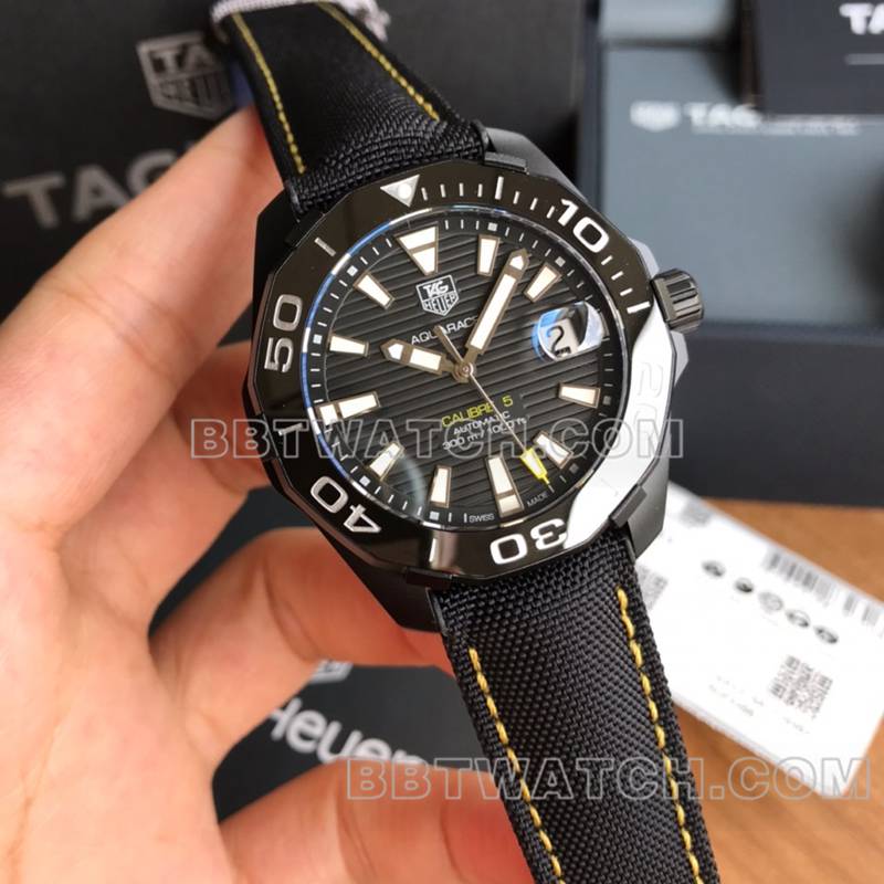 泰格豪雅超级克隆手表竞潜黑盘41mm机械皮带款正面实拍图