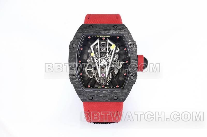 理查德米勒1:1复刻手表BBS厂陀飞轮机械红色橡胶编织魔术贴表带RM27-03正面实拍图