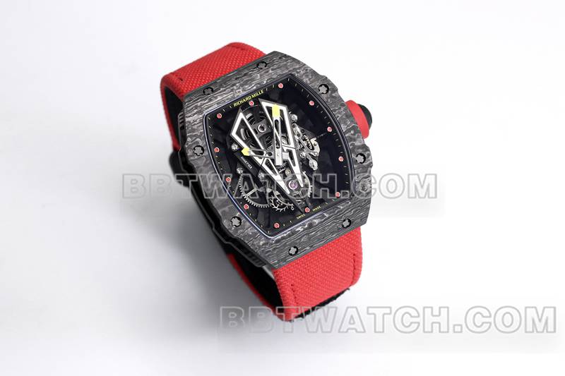 理查德米勒1:1复刻手表BBS厂陀飞轮机械红色橡胶编织魔术贴表带RM27-03正面实拍图