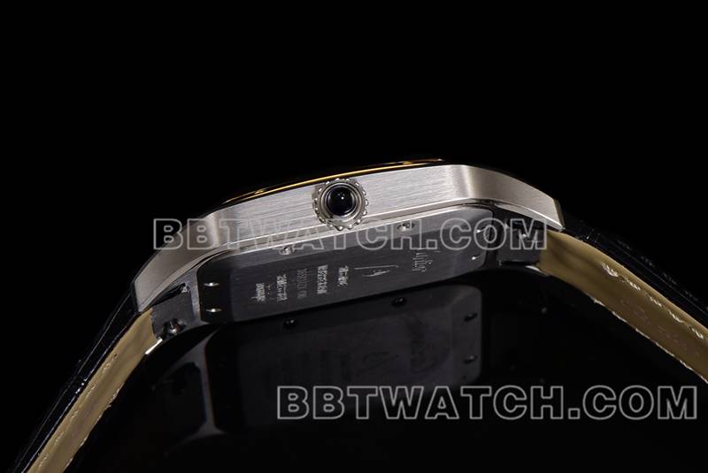 卡地亚超级克隆手表F1厂山度士白盘黄金圈皮带款侧面实拍图