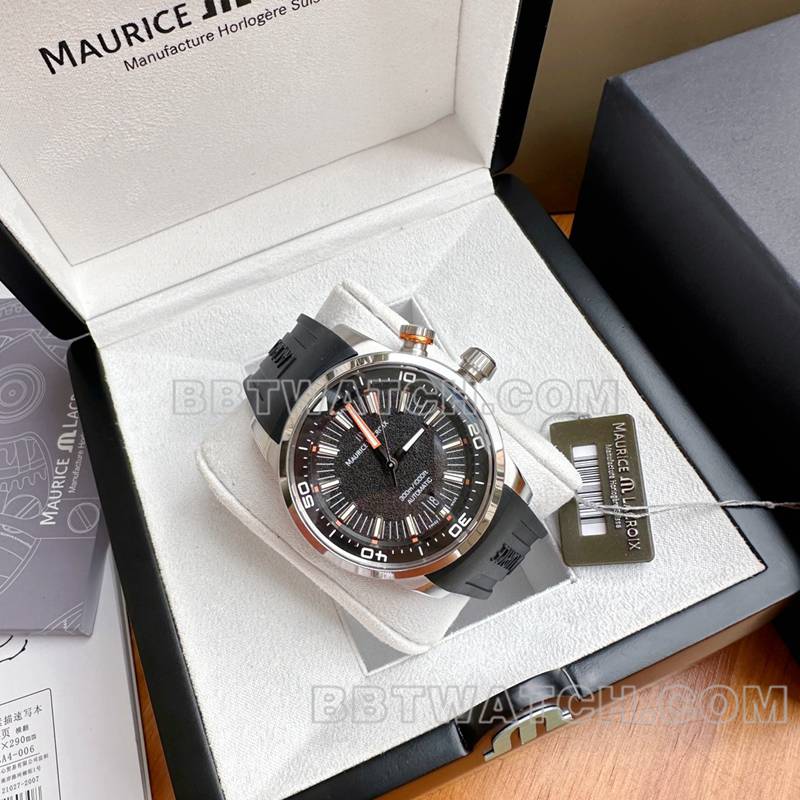 艾美最优复刻手表原单奔涛S黑盘42mm机械黑色橡胶款正面实拍图