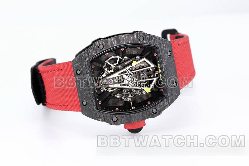 理查德米勒1:1复刻手表BBS厂陀飞轮机械红色橡胶编织魔术贴表带RM27-03正面实拍图