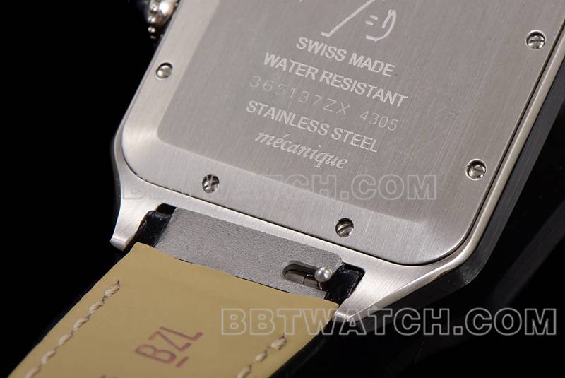 卡地亚超级克隆手表F1厂山度士白盘黄金圈皮带款背面实拍图