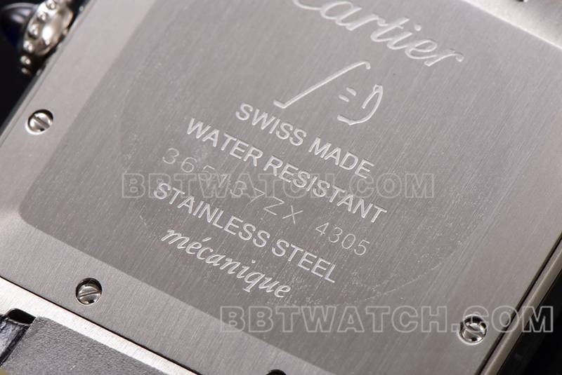 卡地亚超级克隆手表F1厂山度士白盘黄金圈皮带款背面实拍图