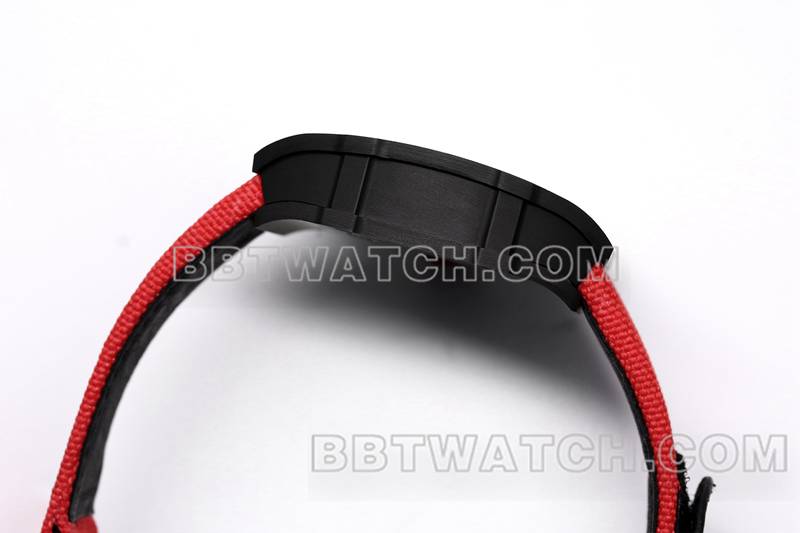 理查德米勒1:1复刻手表BBS厂陀飞轮机械红色橡胶编织魔术贴表带RM27-03侧面实拍图