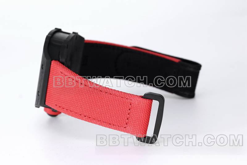 理查德米勒1:1复刻手表BBS厂陀飞轮机械红色橡胶编织魔术贴表带RM27-03表带实拍图