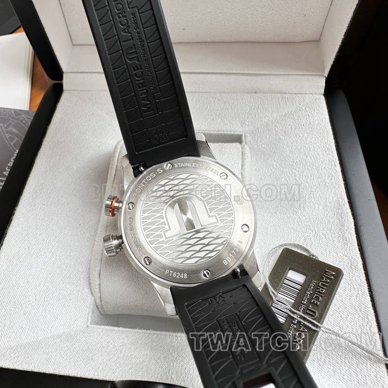 艾美最优复刻手表原单奔涛S黑盘42mm机械黑色橡胶款背面实拍图