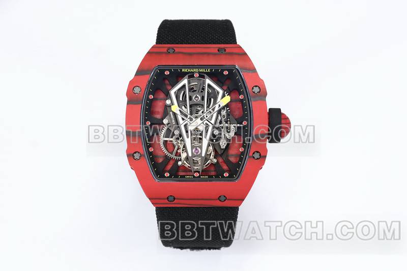 理查德米勒超级克隆手表BBS厂陀飞轮机械黑色橡胶编织魔术贴表带RM27-03正面实拍图