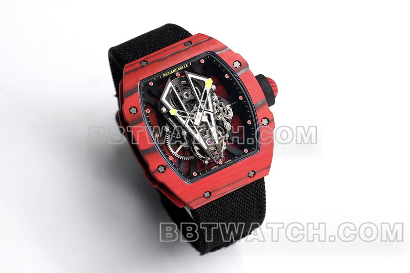 理查德米勒超级克隆手表BBS厂陀飞轮机械黑色橡胶编织魔术贴表带RM27-03正面实拍图