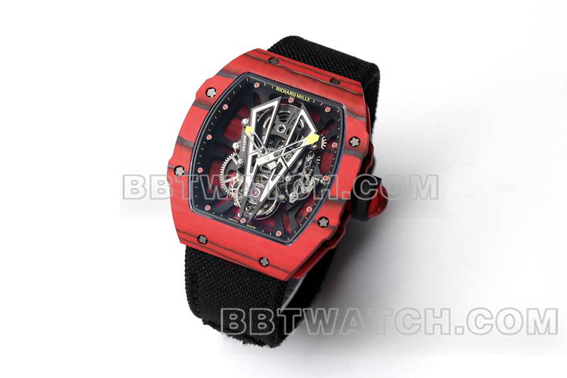 理查德米勒超级克隆手表BBS厂陀飞轮机械黑色橡胶编织魔术贴表带RM27-03正面实拍图