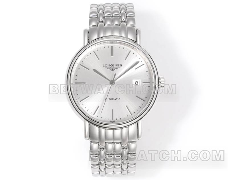 浪琴超级克隆手表XC厂优雅40mm银盘L888机械机芯钢带款正面实拍图